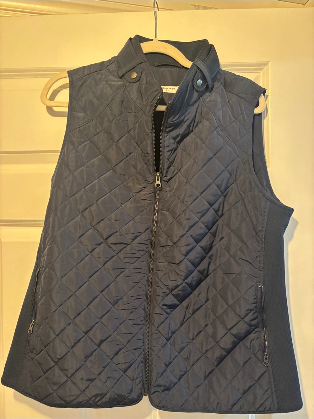 Diamond-Quilted Sleeveless Vest in Navy by Petite Principle - NEW